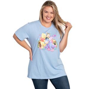 New Womens Plus Size Winnie The Pooh Eeyore Tigger Piglet T-Shirt Blue